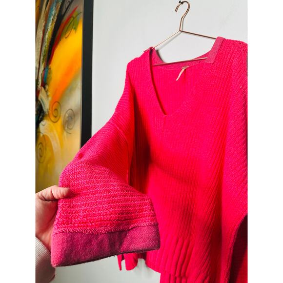 FREE PEOPLE Pink Take Me Over V-Neck Long Sleeve Oversized Sweater Size XXS - Picture 5 of 9